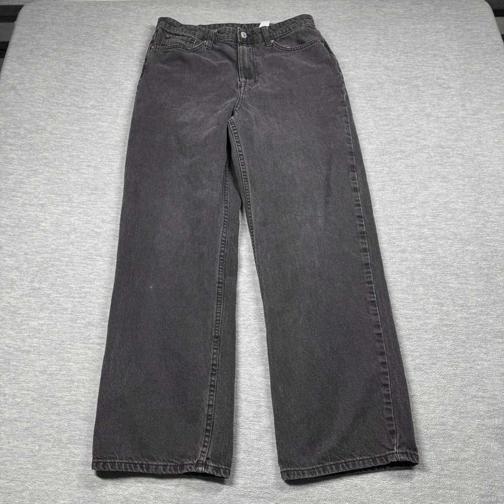 H&M &Denim Jeans Womens 10 Black Loose Straight High Waist Casual Denim Trousers